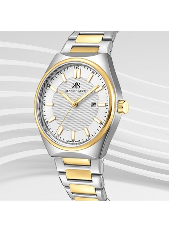KENNETH SCOTT Kenneth Scott K24016-TBTW Men's Analog Display Watch & Stainless Steel Strap Silver  - Image 4