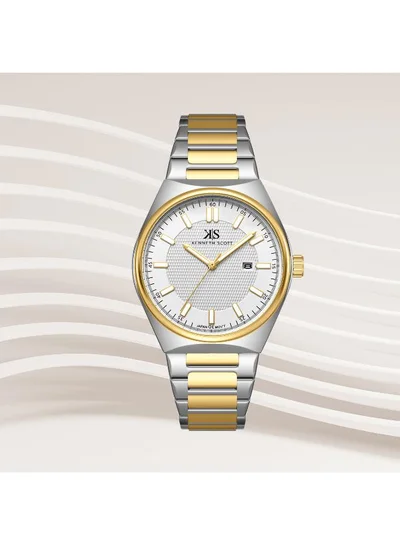 KENNETH SCOTT Kenneth Scott K24016-TBTW Men's Analog Display Watch & Stainless Steel Strap Silver