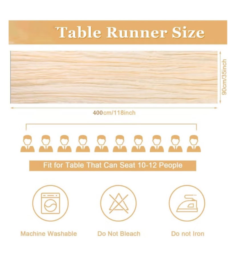 ELASAR Cheesecloth Table Runner, 90 x 400 cm Boho Gauze Table Decor, Translucent Tablecloth for Wedding Reception Bridal Shower Party Decoration Table Centerpiece - Image 3