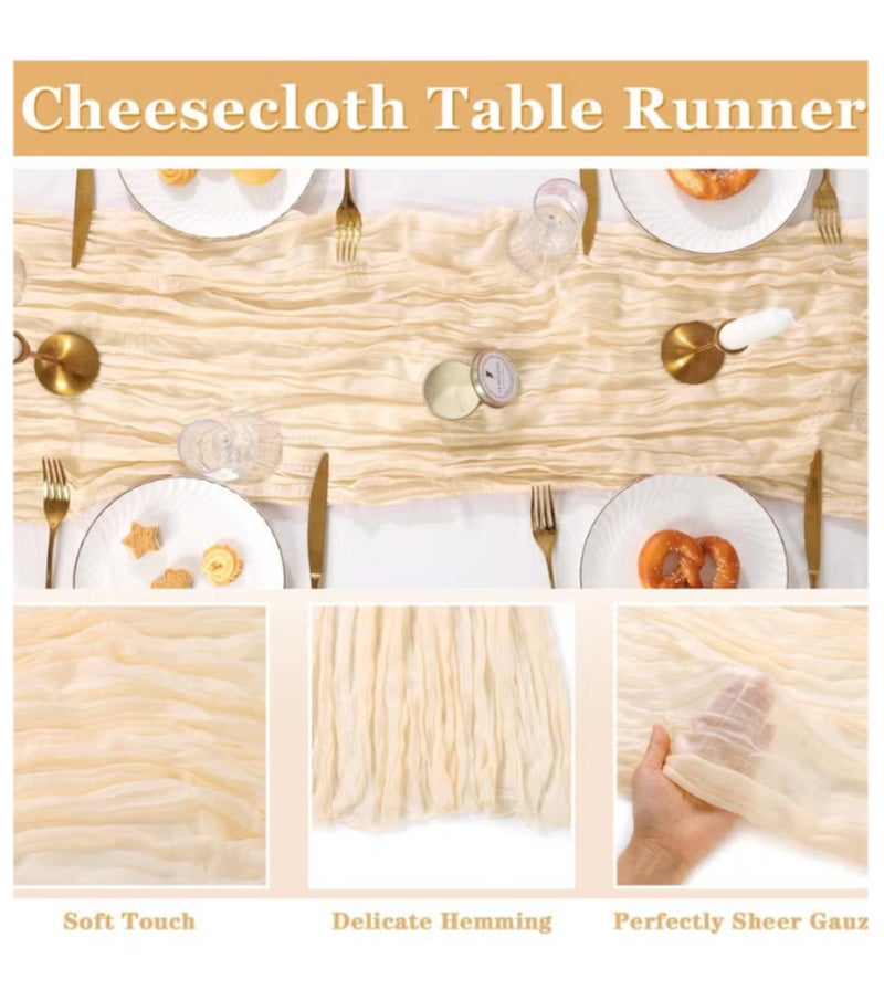 ELASAR Cheesecloth Table Runner, 90 x 400 cm Boho Gauze Table Decor, Translucent Tablecloth for Wedding Reception Bridal Shower Party Decoration Table Centerpiece - Image 2