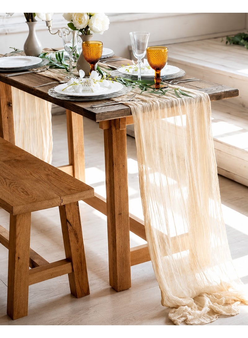 ELASAR Cheesecloth Table Runner, 90 x 400 cm Boho Gauze Table Decor, Translucent Tablecloth for Wedding Reception Bridal Shower Party Decoration Table Centerpiece - Image 1