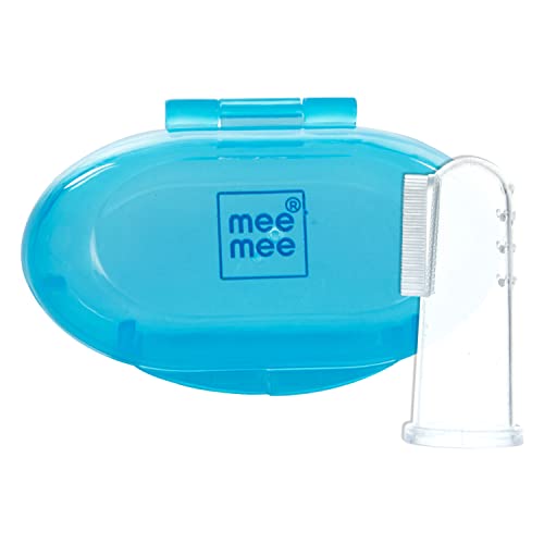 Mee Mee Silicone Baby Finger Toothbrush With Carry Case | Great For Massaging & Cleaning Gums | BPA-Free, Travel-Friendly Oral Care | Use Soft Brush For Kids & New Born Baby, Kids Finger Toothbrushes (Blue) - Image 1