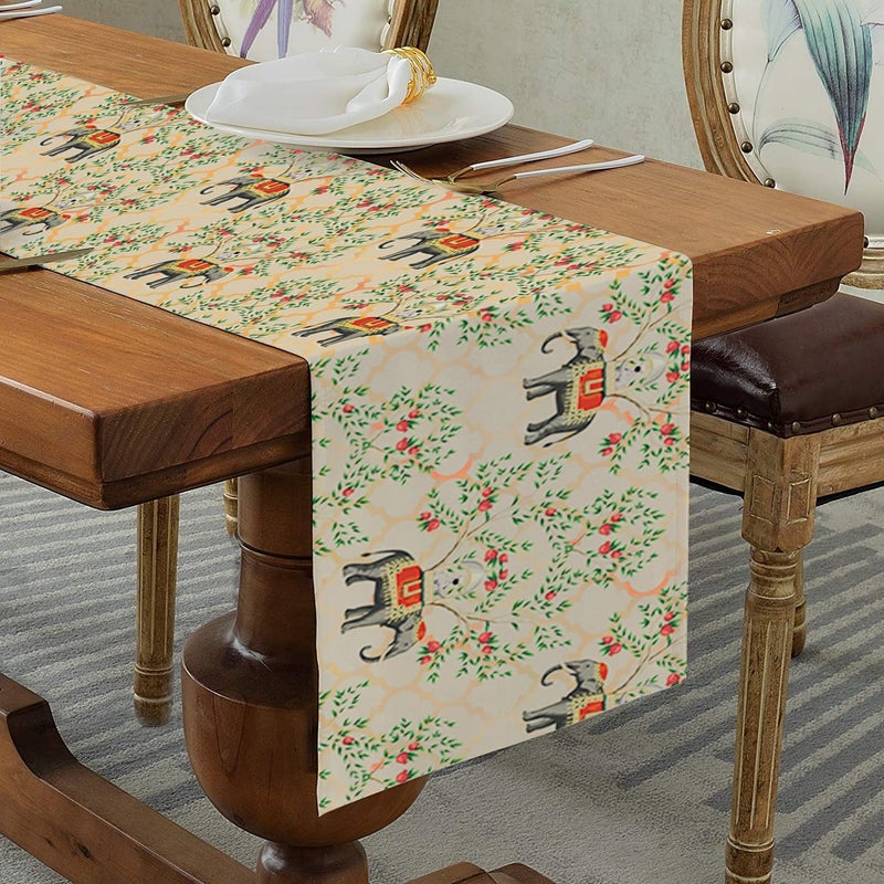 homewards Digitally Printed Peach Elephant Table Runner Size 13X72 inches