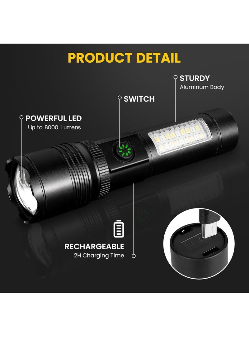 Flashlight,8000LM Lumens Super Bright Flashlight with 5 Modes & Adjustable Focus, Rechargeable Flashlight High Adjustable Powerful Handheld LED Flashlight for Home Camping,Torch - Image 3