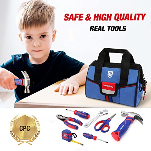 WORKPRO 9-Piece Kids Real Hand Tool Set, Blue Junior Tool Kit with Storage Bag for Boys, Girls, Children DIY Building and Woodworking, Age 8+ - Image 4
