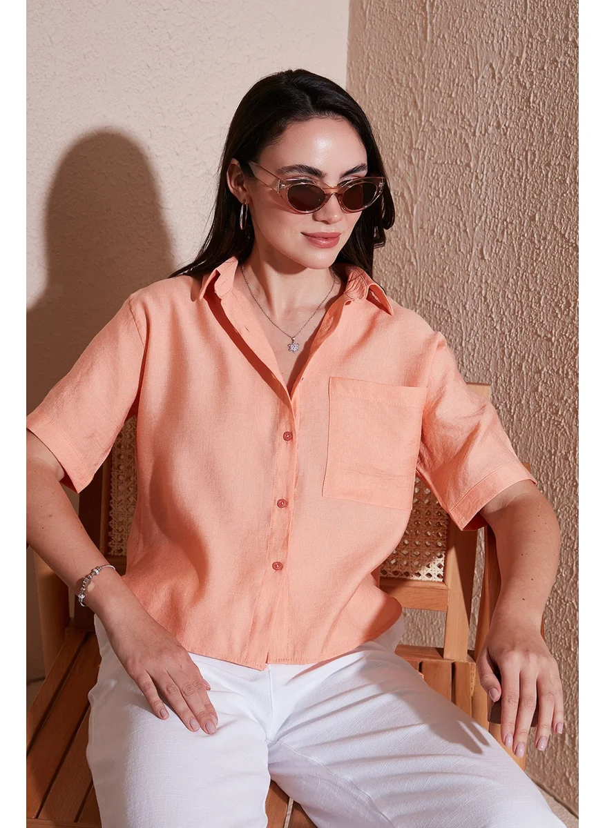 ليلا Regular Fit Chest Pocket Short Sleeve Shirt Women's Shirt 6779324
