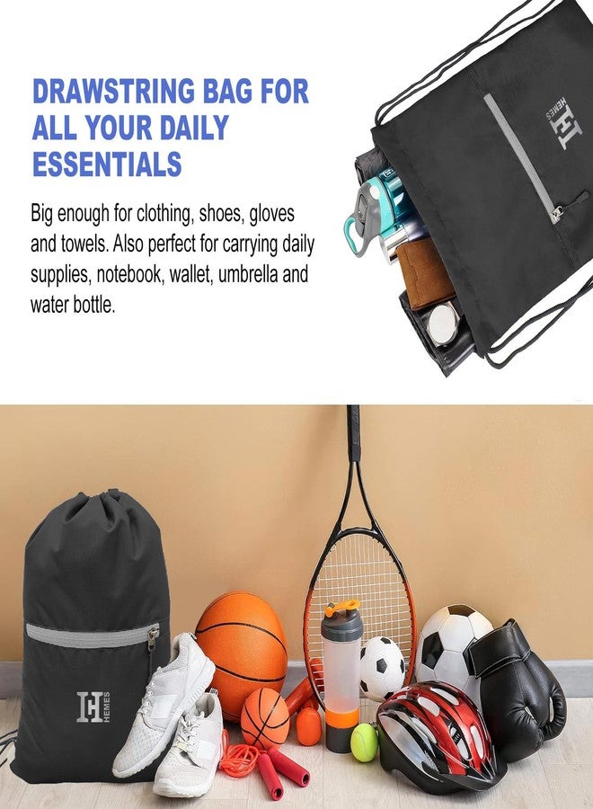 H-HEMES Drawstring Backpack Small Bag Gym Bag for Women & Men With Front Zipper Pocket 12L Dori Bag (Black & Grey) - Image 3