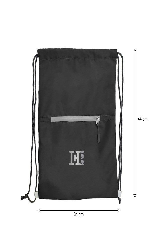 H-HEMES Drawstring Backpack Small Bag Gym Bag for Women & Men With Front Zipper Pocket 12L Dori Bag (Black & Grey) - Image 4