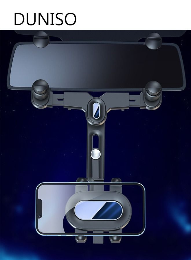 DUNISO Rearview Mirror Phone Holder for Car-360° Rotatable and Retractable Car Phone Holder with Adjustable Length Upgraded Multifunctional Rearview Mirror Phone Holder for All Mobile Phones and All Car - Image 1