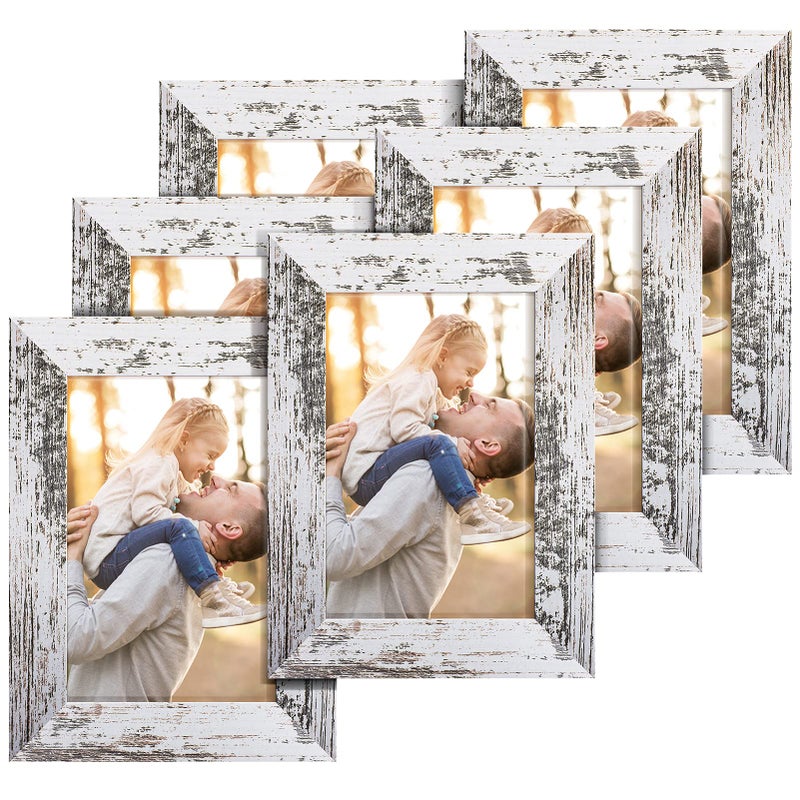TWING 4 x 6 Rustic Picture Frames Set of 6 Farmehouse Photo Frame Collage For Wall Decor Mounting or Tabletop Display Distressed White Ideal Gifts