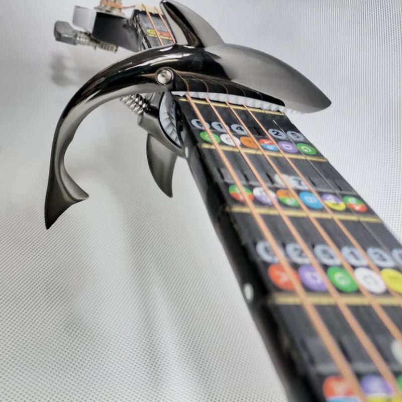 JINWEE Shark Capo for Electric Acoustic Classical Guitar with 6 Pcs Bridge Pins & Bridge Pin Puller Remover, Guitar Replacement Parts and Accessories Set - Image 3