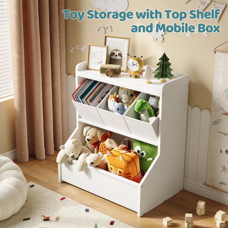 FOUCSSOMEI Toy Storage Organizer for Kids, 3-Tier Toy Storage with Stable Wide Base, Kids Toy Organizer with Removable Bins, Safe Rounded Design for Playroom & Nursery Patent Design - Image 2