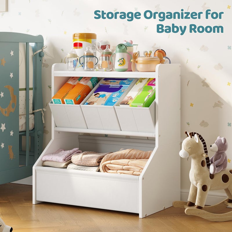 FOUCSSOMEI Toy Storage Organizer for Kids, 3-Tier Toy Storage with Stable Wide Base, Kids Toy Organizer with Removable Bins, Safe Rounded Design for Playroom & Nursery Patent Design - Image 5