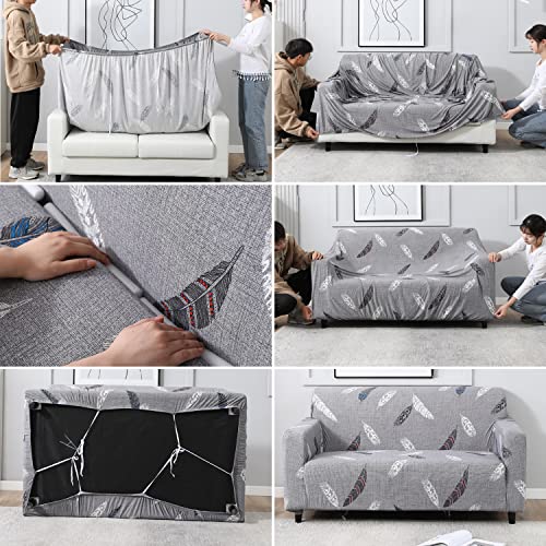 HOKIPO Elastic Stretchable Sofa Cover 3 Seater, Grey Feather (AR-4095-D1) - Image 3