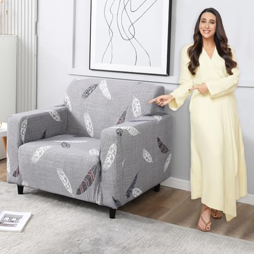 HOKIPO Elastic Stretchable Sofa Cover 3 Seater, Grey Feather (AR-4095-D1) - Image 1