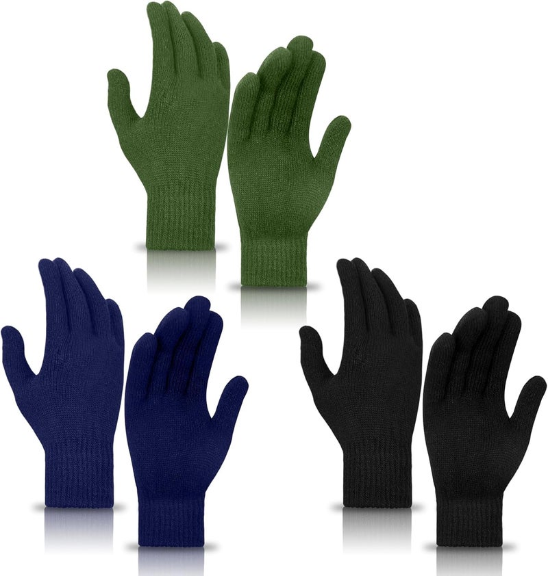 MENOLY 3 Pairs Winter Magic Gloves for Adult Men Women Warm Stretchy Knit Black Gloves One Size Fits Men Women Teens - Image 1