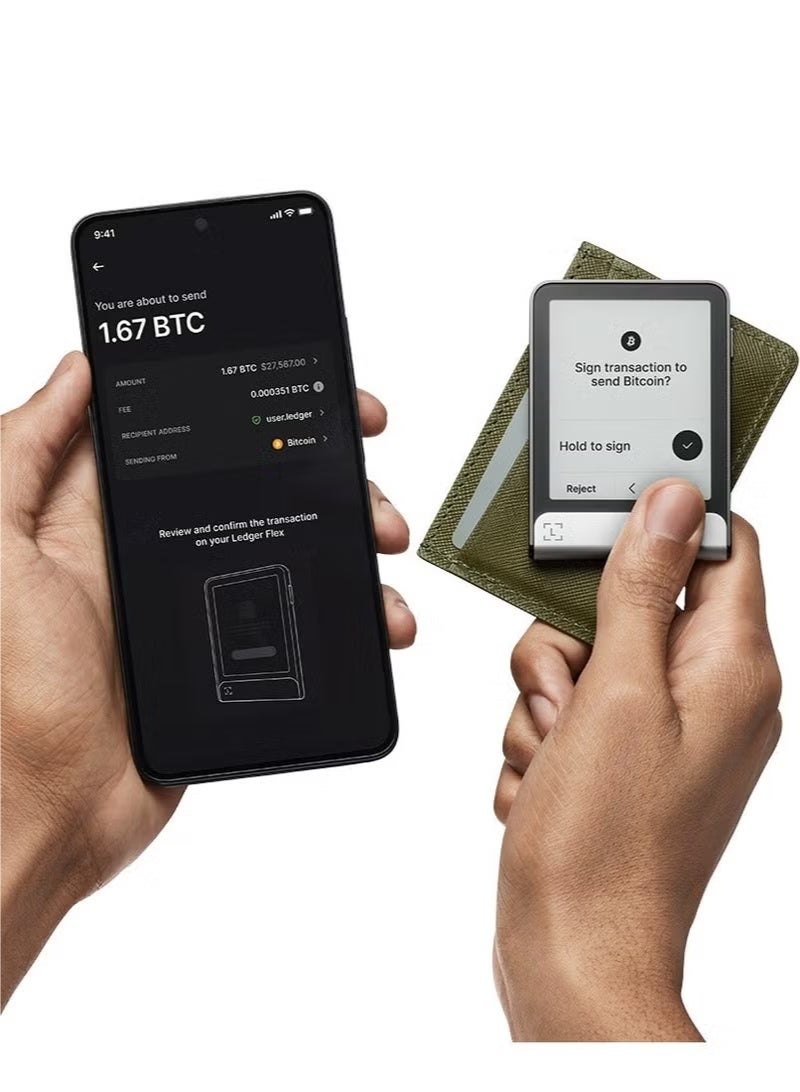 ليدجر محفظة فليكس للأجهزة (Hardware Wallet) | مكافأة بيتكوين بقيمة 70 دولارًا من ليدجر | شاشة لمس 2.84 بوصة + مفتاح استرداد، أمان متقدم للبيتكوين، أكثر محفظة عملات رقمية أمانًا في العالم، اتصال بلوتوث، متوافقة مع iOS وAndroid – لون أزرق نبتون - Image 1