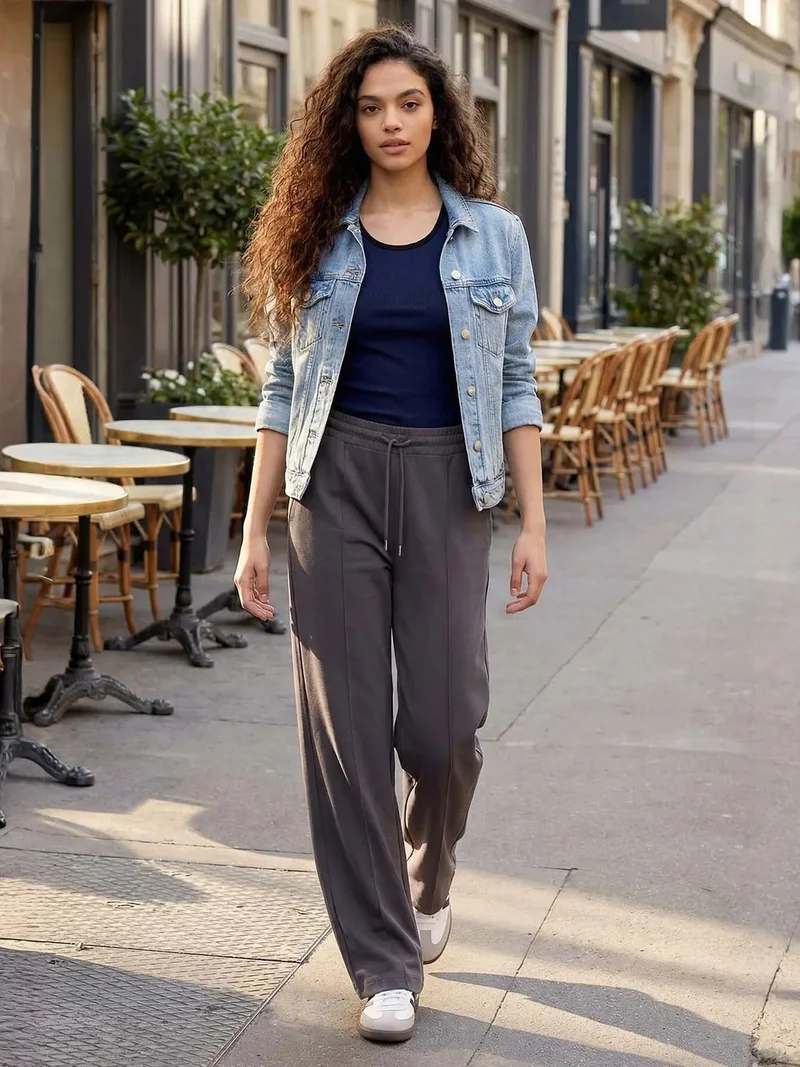 تومي لايف TOMMY Textured Wide Leg Palazzo Pants with Drawstring Waist