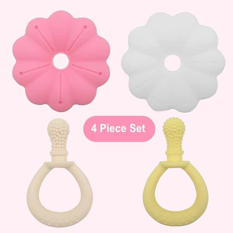 Ginbear Silicone Baby Teether for Girls BPA Free Food Grade Infant Teething Toys Soothing Baby Chew Toys Sensory Teething Pain Relief Pacifier 3 Months  Set of 2 - Image 3