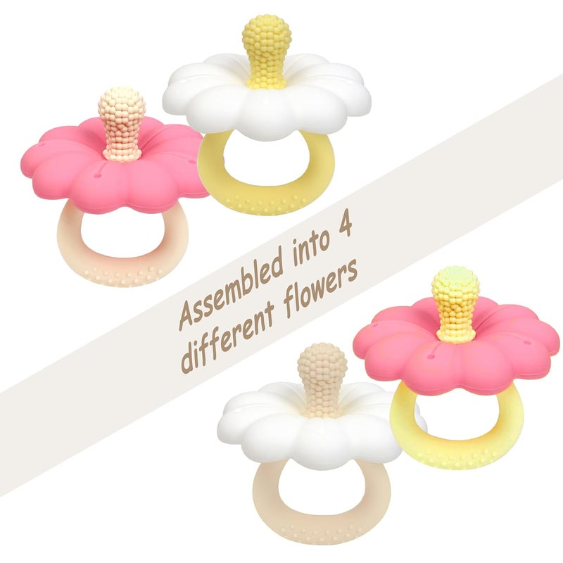 Ginbear Silicone Baby Teether for Girls BPA Free Food Grade Infant Teething Toys Soothing Baby Chew Toys Sensory Teething Pain Relief Pacifier 3 Months  Set of 2 - Image 4