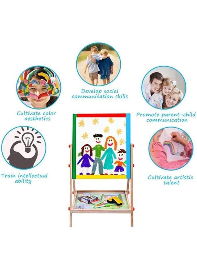 Orchid Wooden Art Easel for Kids with Whiteboard 39x72cm, Adjustable Double-Sided Drawing Board with Chalkboard & Storage Tray, Educational Painting Easel for Children & Toddlers (Large) - Image 4