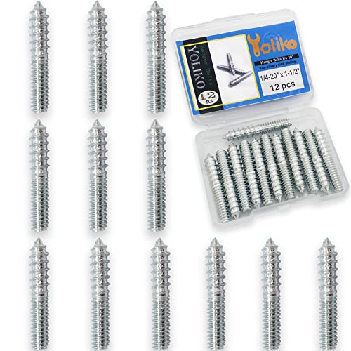 Yoliko 12 Pack 1/4-20 x 1-1/2 Inch Silver Hanger Bolts, Double Headed, Carbon Steel, 4.8 Grade, 37mm Length - Image 2
