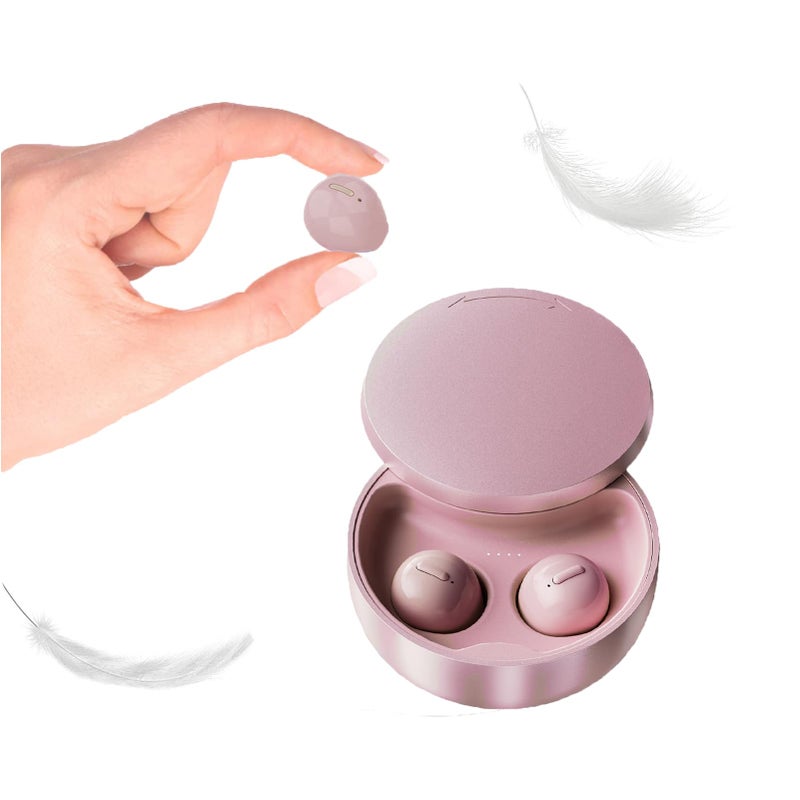 Loluka Small Invisible Wireless Bluetooth Earpiece - Discreet Earbud for Work - Single Earbud Sport Earpiece with Mic - Pink - Image 1