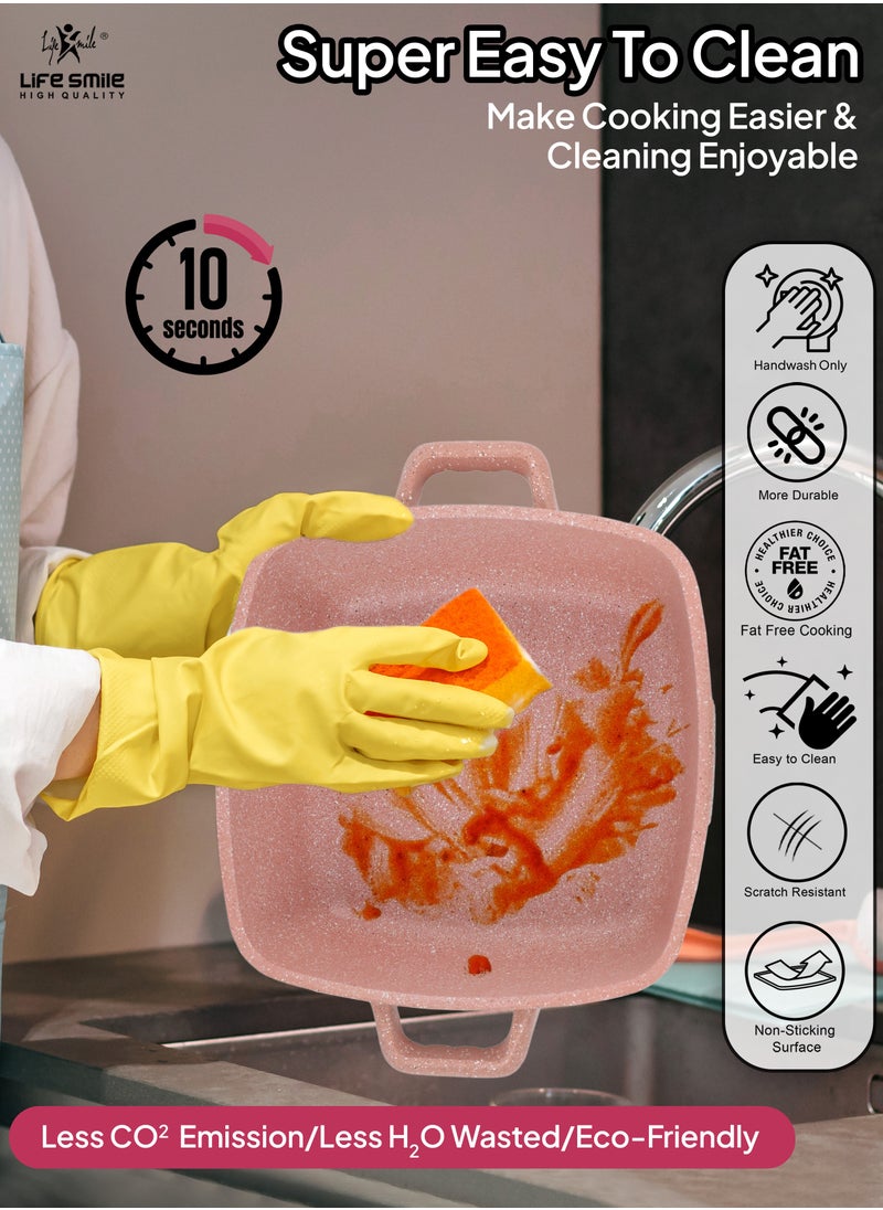 Life Smile 28CM (6.5 Liter) Square Cooking Pot Aluminium Stock Pot Non-Stick Granite Coating With Glass Lid  - Image 5