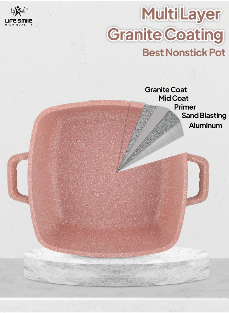 Life Smile 28CM (6.5 Liter) Square Cooking Pot Aluminium Stock Pot Non-Stick Granite Coating With Glass Lid  - Image 4