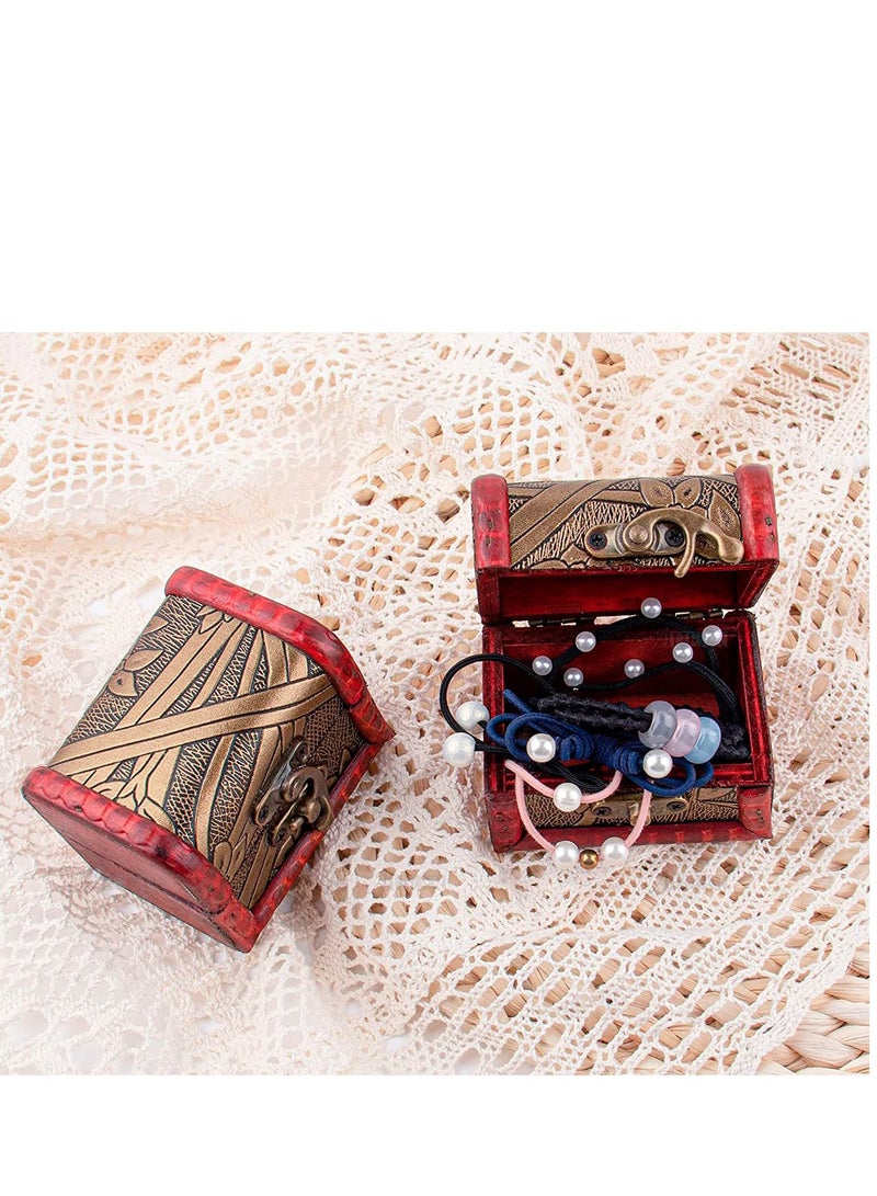 Zikra Vintage Small Jewelry Boxes, 5 Piece Set of Small Treasure Boxes Antique Design Wooden Storage Boxes with Metal Locks Treasure Organizer Gift Box Hinges and Latches for Crafts(Different Patterns) - Image 3