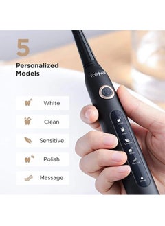 Fairywill Sonic Electric Toothbrush Adult Couple Rechargeable Electric Toothbrush Black 4 Brush Heads  - Image 3