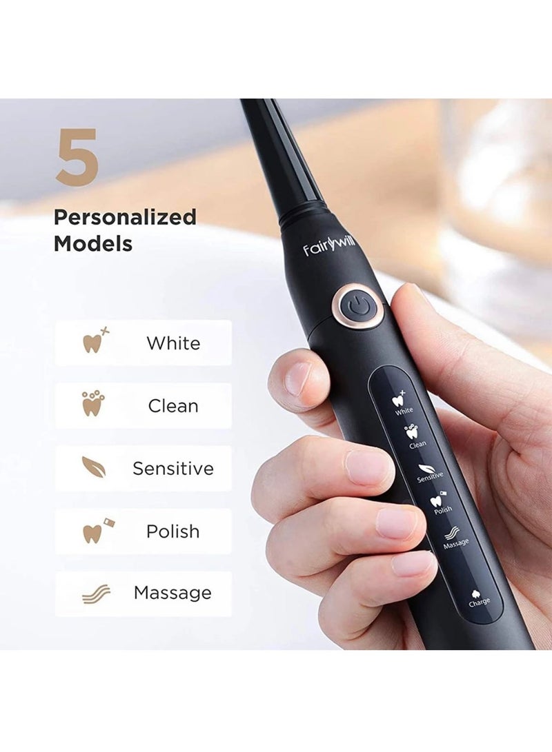 Fairywill Sonic Electric Toothbrush Adult Couple Rechargeable Electric Toothbrush Black 4 Brush Heads - Image 3