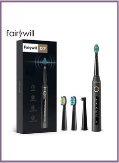 Fairywill Sonic Electric Toothbrush Adult Couple Rechargeable Electric Toothbrush Black 4 Brush Heads  - Image 1