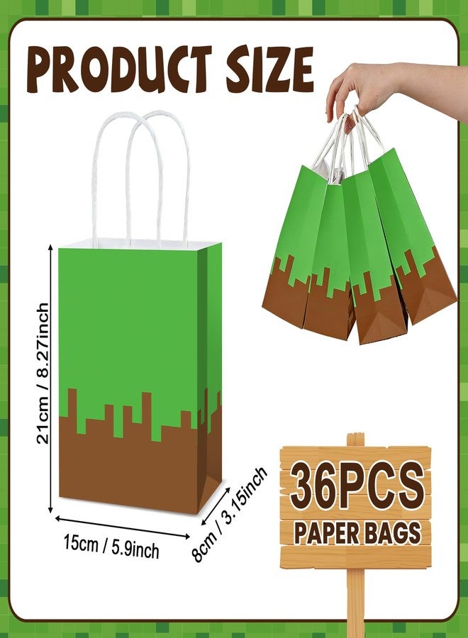 MinFyberd 36Pcs Pixel Theme Party Favor Bags Video Game Birthday Party Supplies Mining Theme Paper Gift Goodie Bags with Handle Gamer Birthday Treat Candy Bag for Kids Pixelated Birthday Baby Shower Decoration - Image 2