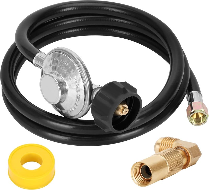 Iococee 5 Feet Propane Regulator and Hose with Elbow Adaptor for Blackstone 17" and 22" Tabletop Griddle, QCC1 Universal Grill Regulator Replacement Parts for Propane grill Connect to Propane Tank - Image 1