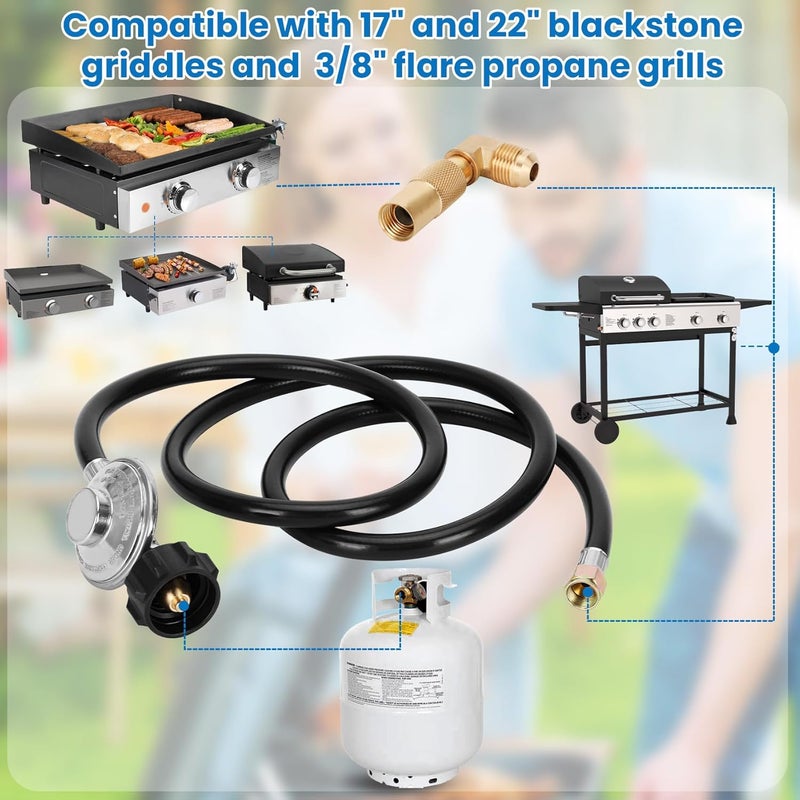 Iococee 5 Feet Propane Regulator and Hose with Elbow Adaptor for Blackstone 17" and 22" Tabletop Griddle, QCC1 Universal Grill Regulator Replacement Parts for Propane grill Connect to Propane Tank - Image 3