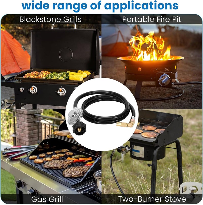 Iococee 5 Feet Propane Regulator and Hose with Elbow Adaptor for Blackstone 17" and 22" Tabletop Griddle, QCC1 Universal Grill Regulator Replacement Parts for Propane grill Connect to Propane Tank - Image 5