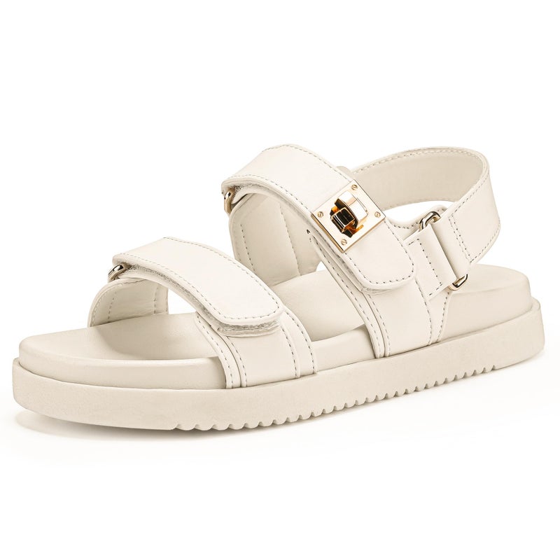 FITORY Women's Flat Sandals Classic Adjustable Double Strap with Cushioned Footbed for Summer Size 8 White - Image 1