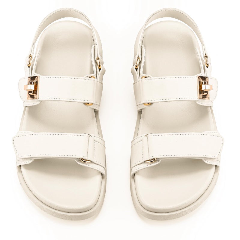FITORY Women's Flat Sandals Classic Adjustable Double Strap with Cushioned Footbed for Summer Size 8 White - Image 4