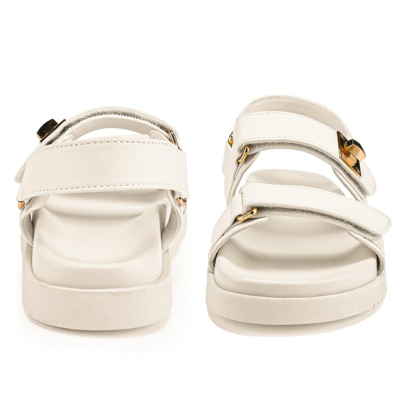 FITORY Women's Flat Sandals Classic Adjustable Double Strap with Cushioned Footbed for Summer Size 8 White - Image 3