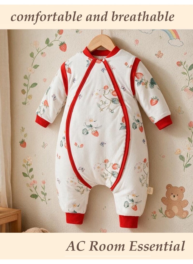 Baby Cotton Split Leg Sleeping Romper, Natural Cotton Filled Thin Quilted Onesie, Four Seasons Skin Friendly Infant Zipper Jumpsuit - Image 2