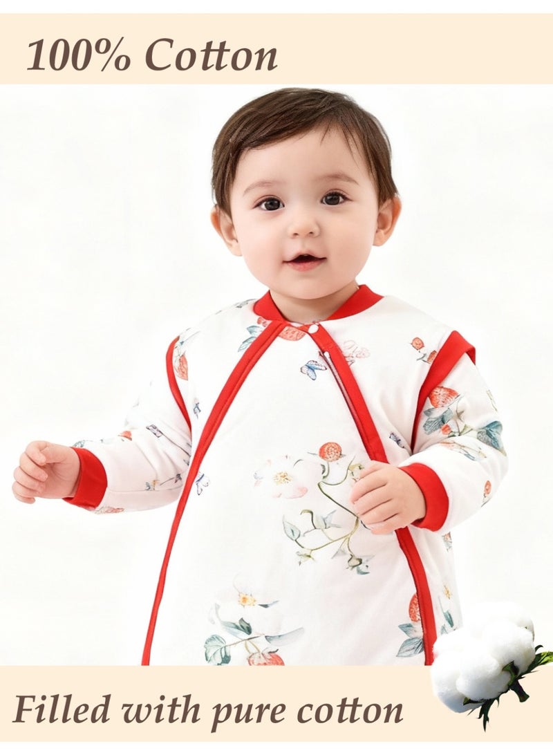 Baby Cotton Split Leg Sleeping Romper, Natural Cotton Filled Thin Quilted Onesie, Four Seasons Skin Friendly Infant Zipper Jumpsuit - Image 3