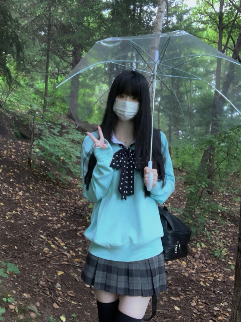 Dog Short 36CM Thousand Nag Skirt JK Uniform Japanese School Supply Dark Grey Pullover Sweater High Waist Skirt Set Autumn and Winter - Image 3
