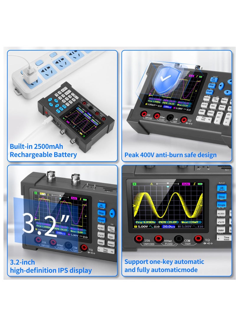 Zikra LCD Handheld Digital Oscilloscope Kit - 2 Channel 3.2"TFT Multimeter Oscilloscope Signal Generator Mini Automotive Oscilloscope Bandwidth 120Mhz Digital Oscilloscopes Portable 250MSa/s Sampling Rate - Image 3