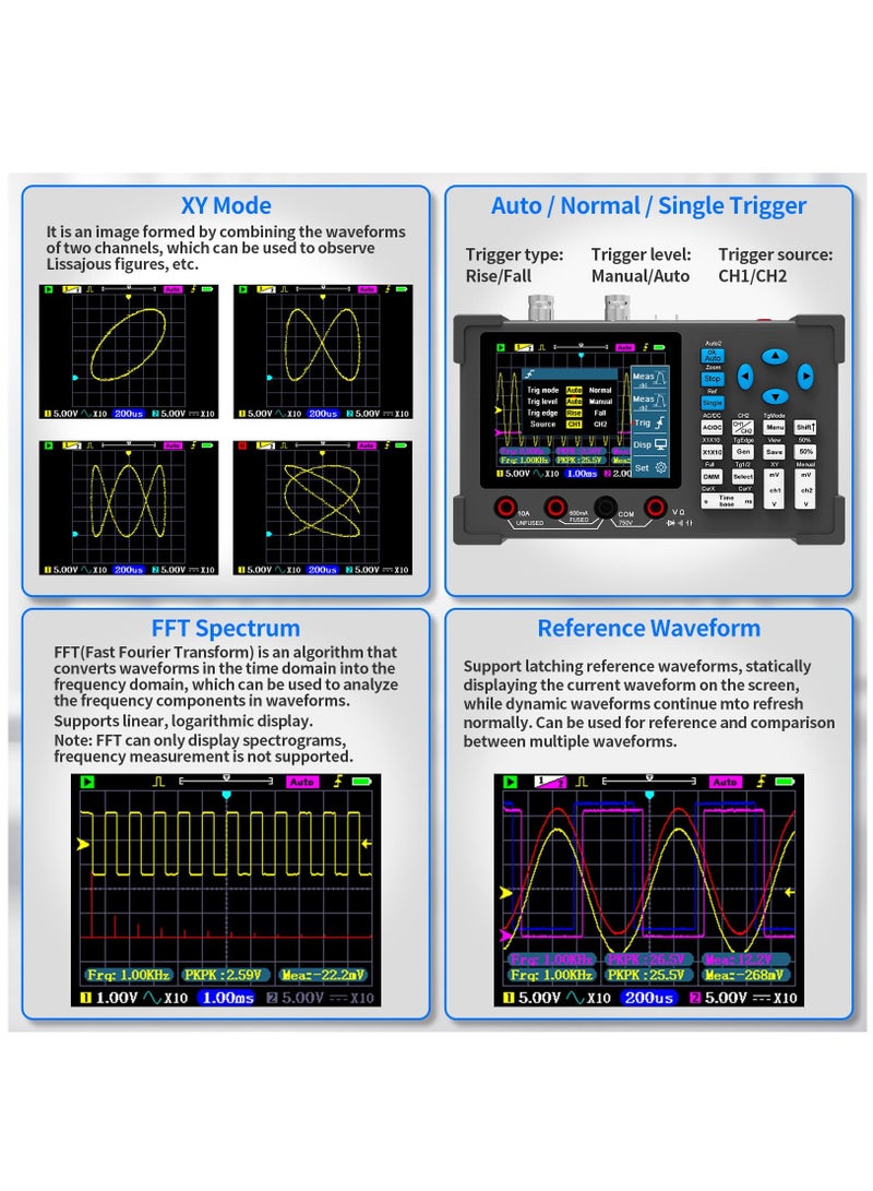Zikra LCD Handheld Digital Oscilloscope Kit - 2 Channel 3.2"TFT Multimeter Oscilloscope Signal Generator Mini Automotive Oscilloscope Bandwidth 120Mhz Digital Oscilloscopes Portable 250MSa/s Sampling Rate - Image 5