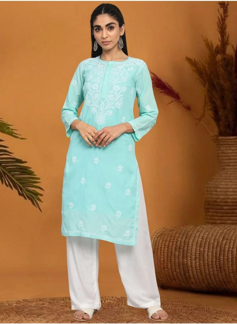 Alaya Hand Embroidered Chikankari Cotton Kurta-ALNTV115