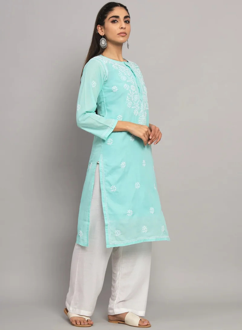 Alaya Hand Embroidered Chikankari Cotton Kurta-ALNTV115