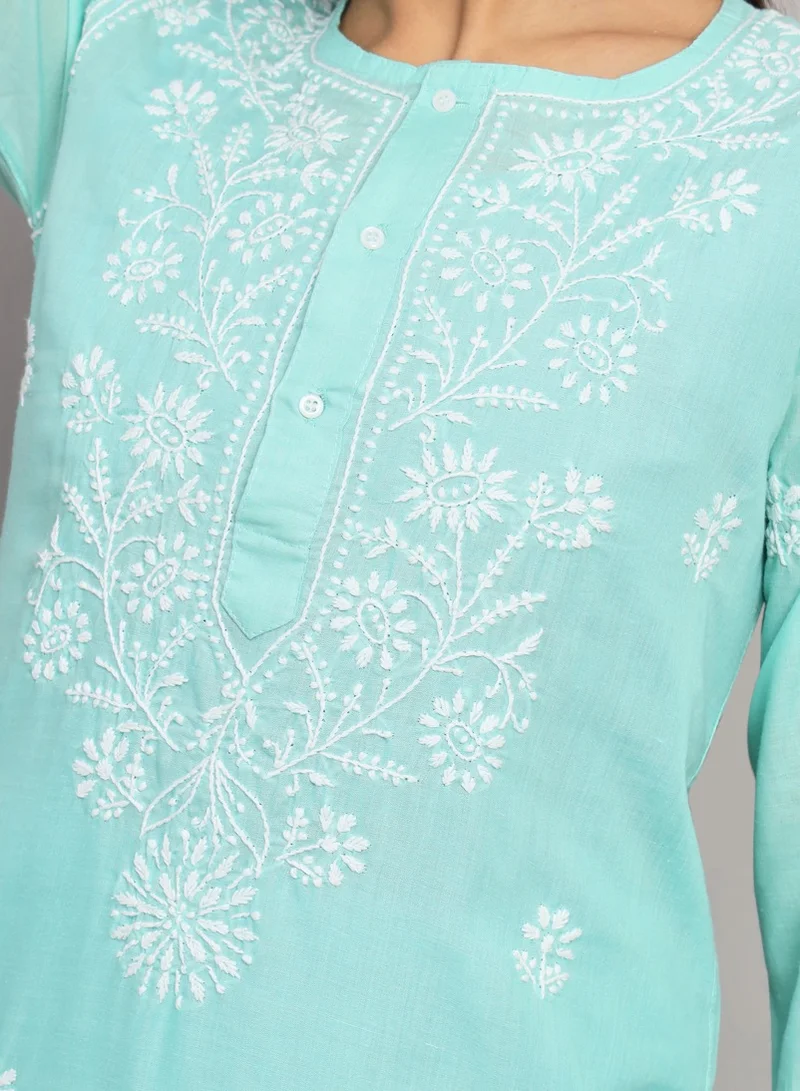 Alaya Hand Embroidered Chikankari Cotton Kurta-ALNTV115