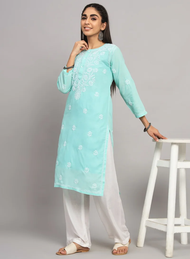 Alaya Hand Embroidered Chikankari Cotton Kurta-ALNTV115