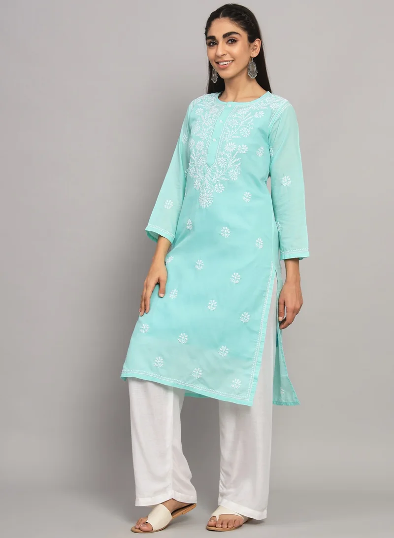 Alaya Hand Embroidered Chikankari Cotton Kurta-ALNTV115